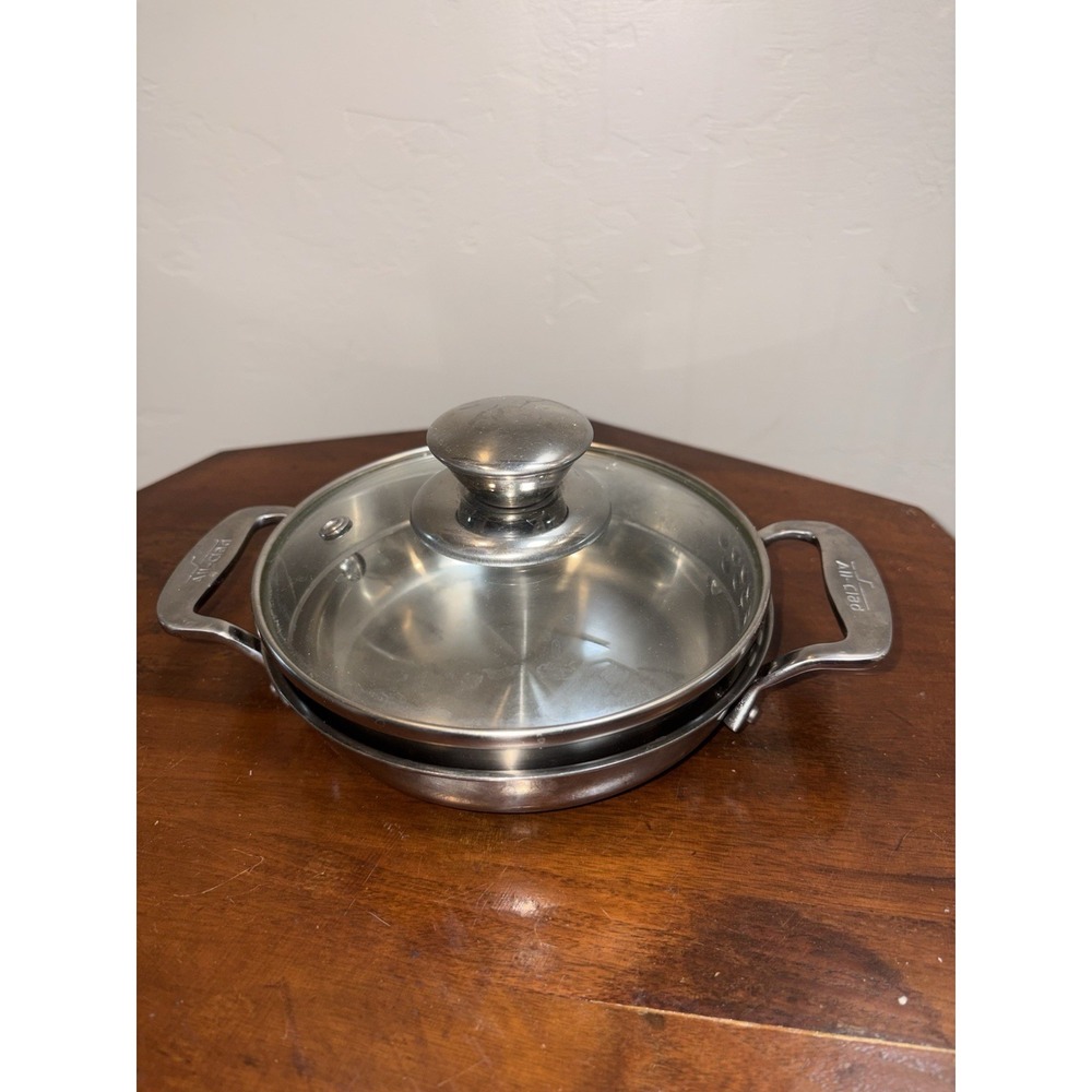 All-Clad Stainless Steel 6" Mini Gratin Pan 15cm Dual Handle Baker W/ Glass Lid